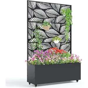 Metal Planter Box with Trellis and Wheels, 71"x47"x16" Raised Garden Bed for Climbing Plants, Vegetables, Vines, Privacy Planters for Patio with Drainage Holes, 15.7" Deep Planting Bed