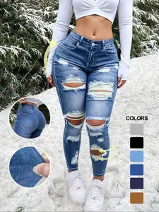 Women's High Waisted Ripped Slimming Denim Jeans, High Stretch Skinny Fit, Casual Fashion Pants, Comfortable and Stylish, Distressed Jeans