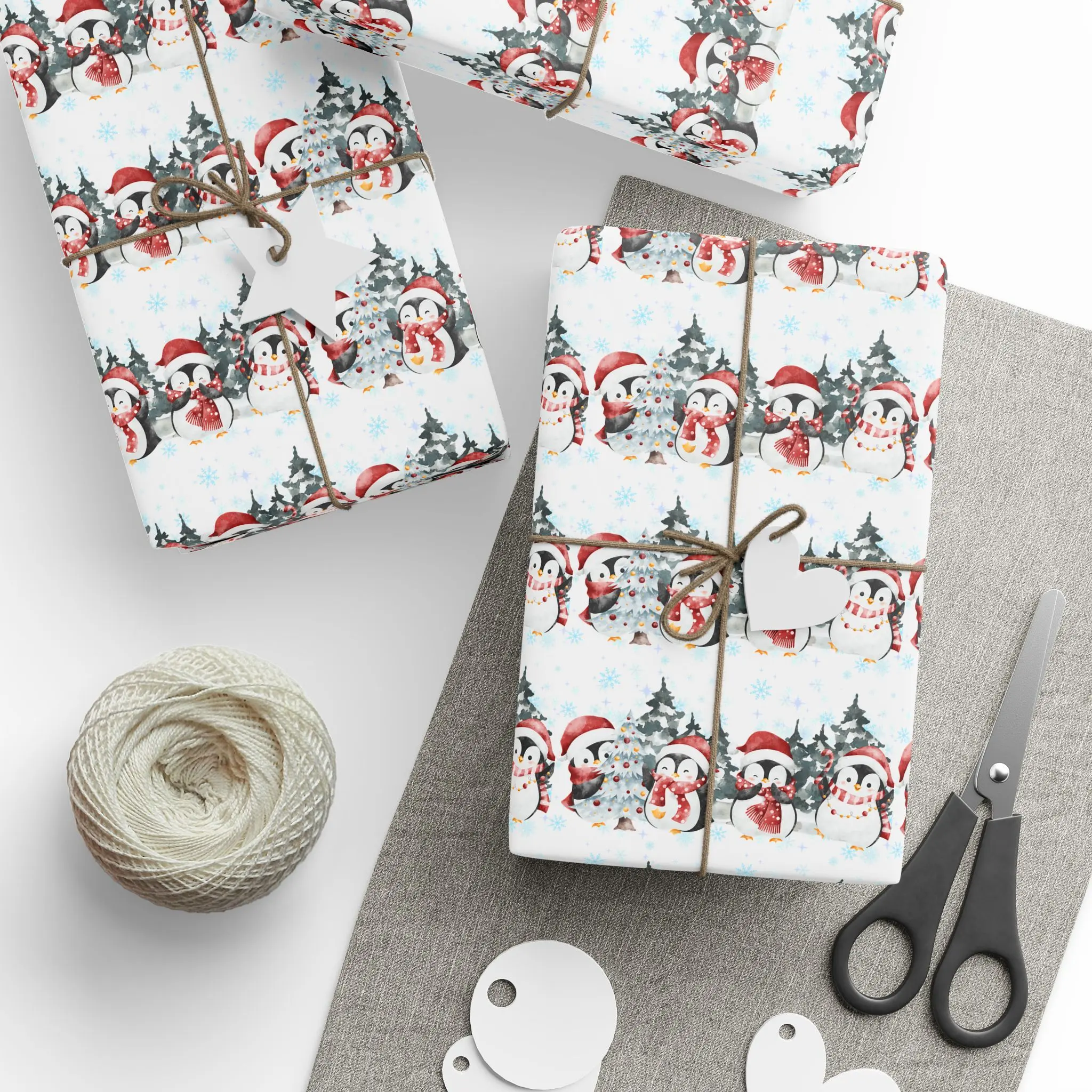 Christmas Penguin Wrapping Paper, Holiday Gift Wrap, Festive Xmas Present Packaging, Cute Winter Animal Design