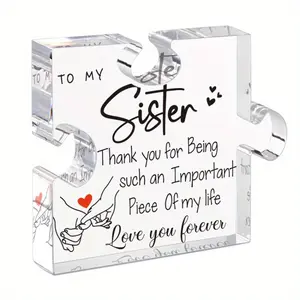Acrylic Puzzle-Shaped Heart Plaque Gift for Sister, Unique Desk Decoration, Perfect for Birthdays & Special Occasions, Photography Prop