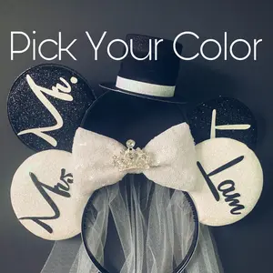 White bride minnie ear,bride & groom mouse ear,anniversary ear,wedding minnie ears,personalized minnie ear,mickey ears headband,custom ears