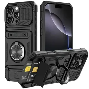 Ring Magnetic For IPhone Air 7 8 11 Plus 13 14 15 16 17 Pro Max Shockproof Heavy Duty Hard Phone Case with Card Slot Stand Protection Protective