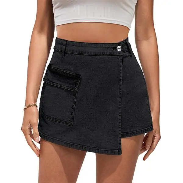 Luvamia Denim Skorts for Women Cargo Faux Wrap Jean Skort Skirts Stretchy High Waisted Skirt Shorts Country Concert Wear Womenswear,back to school shopping