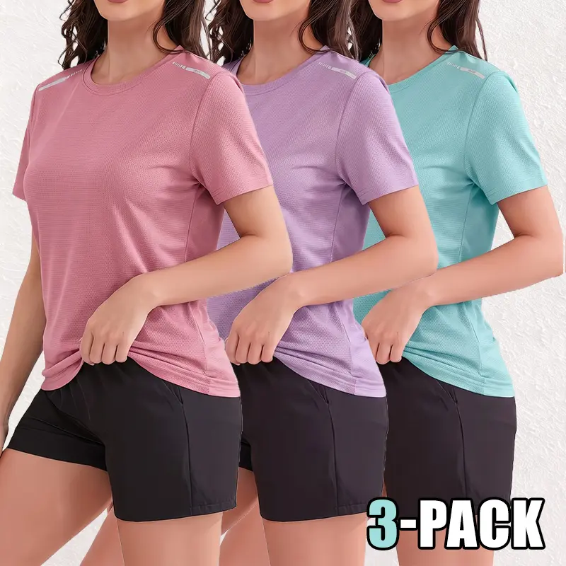 3-Pack Women’s Quick-Dry Short-Sleeve T-Shirts for Summer — Breathable Sports Tops for Running & Fitness Training, Moisture-Wicking Fast-Dry Apparel