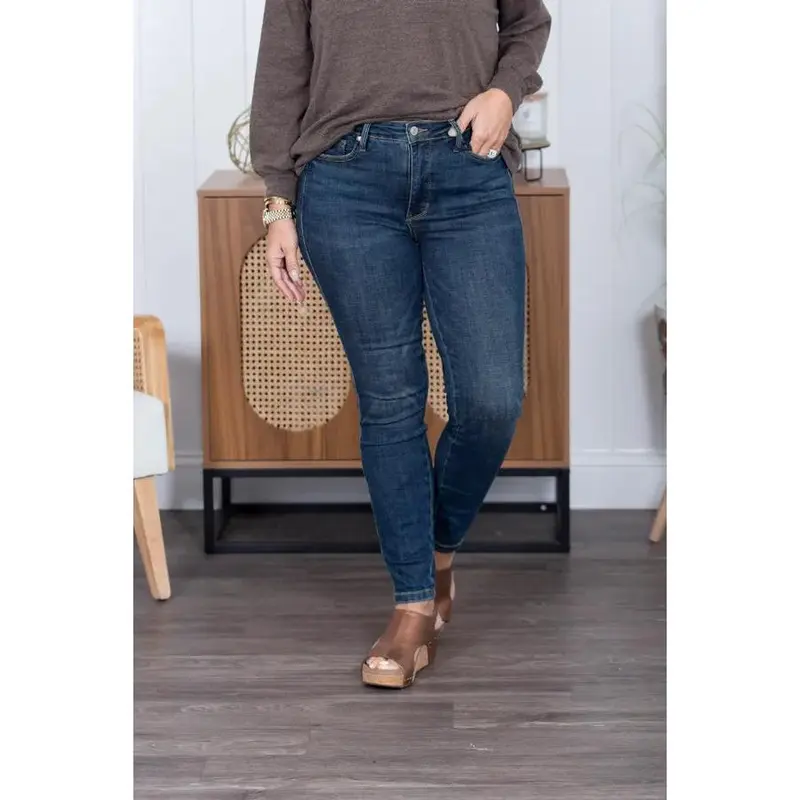Women's Samantha Mid-Waist Tummy Control Denim Jeans - Cotton Elastane Spandex Blend Slim Skinny Full Length Judy Blue Casual Bottoms for Daily Wear (14w,16w,18w,22w,20w,24w)