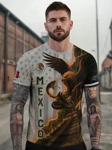 Mexican Eagle Lightning Aztec Pyramid Heritage Pride Shirt, Fitted Casual Design for All Seasons, Unique Animal and Tribal Print