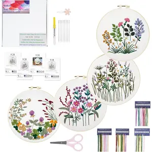 Needlepoint Kits Floral Stamped Embroidery Pattern-Flowers, 4 Sets Handmade DIY Embroidery Material Packaging Decoration Painting, Lu Embroidery Flower Hanging Painting Set, Cross Stitch Kits for Beginner, Embroidery Kit for Beginners Adults tiktokshopspr