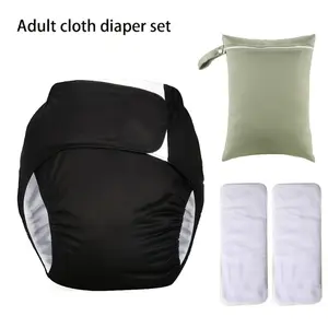 4pcs XL Adjustable Adult Incontinence Diapers Without Buttons Set(1pc Diaper+2pcs Inserts+1pc Bag), Seasons, High Performance, Washable Reusable Breathable Adult Incontinence Diapers, Good Gift for Postpartum Moms, Elderly, Long-Distance Dr