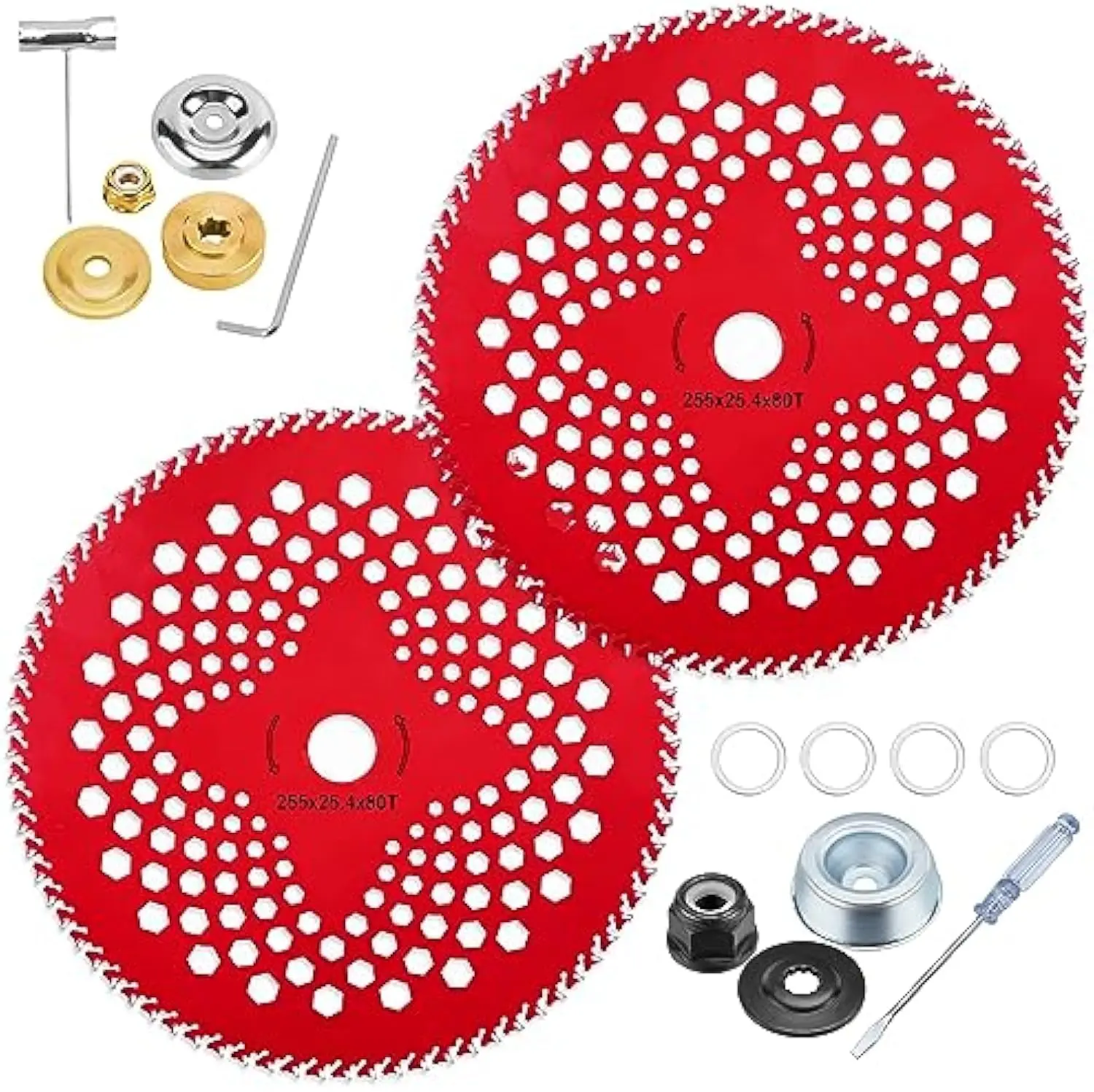 2 Pack 10 in Carbide Tip Garden Cutting Brush Cutter Blades with Adapter Set, Compatible Kits for Trimmer, Husqvarna, Stihl, Fsx, and More Gardening Tool Accessories