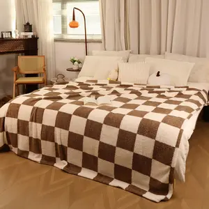 ROSEKIND Brown White Checkered   Super Soft Throw Blanket Checkered Design Lightweight Fuzzy Cozy Blankets for Sofa Chair Bed Ideal Gift for Lovers Women Men Friends Pets,Cloud Soft Knit for Instant Cool Relief