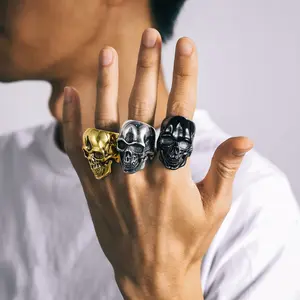 FaithHeart Gothic Skull Ring Stainless Steel Fashion Rings with Skull