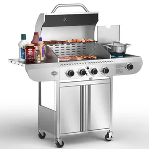 Electatic BBQ Grill,Heavy-Duty Stainless Steel Gas Grill, 4 Burner Gas Grill with Side Burner,42000 BTU Propane Grill for Outdoor Cooking,Barbecue,Garden and Patio Backyard