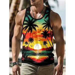 ( Five-star review)Manfinity RSRT Men Tropical Print Tank Top For Summer, Men Tank Tops Beach, Graphic Tees Men Sleeveless, Beach Tank Tops Men