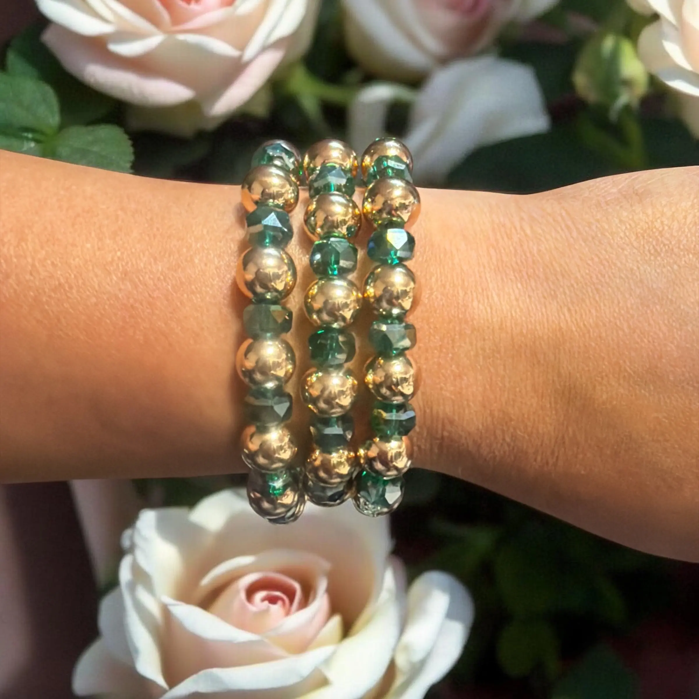 Gold Beaded Emerald Bracelet