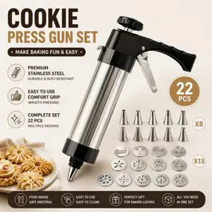 Cookie stamping gun set - Stainless steel cake frosting decorating gun - Cake hand press machine - Mold with nozzle - Cake extruder - Cookie stamping tool - Suitable for making dessert decorations on Valentine's Day - Happy Easter baking tools - Kitchen s