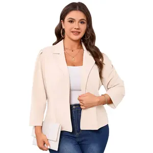 BLUEMING Plus Size Cropped Blazers for Women Business Casual Open Front Long Sleeve Lapel Neck Work Suit Jackets, White - 4XL