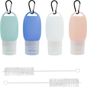 4Pcs Squeeze Salad Dressing Bottles, Portable Sauce Condiment Bottles with 2 Cleaning Brush and Food Storage Condiment Bottles with Keychain, Leakproof Dressing to Go for Lunch (1.4oz, 40ML)