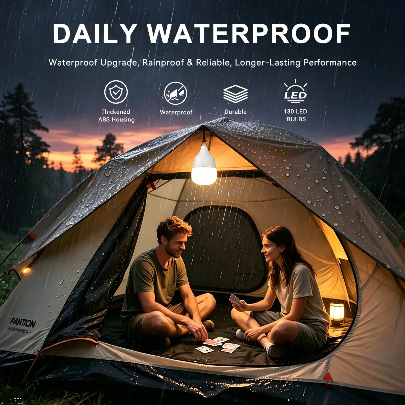 Jelans Rechargeable LED Camping Lantern Waterproof 360° Hanging Tent Light Long Lasting Emergency Light for Outdoor Power Outage Hiking Portable Hook