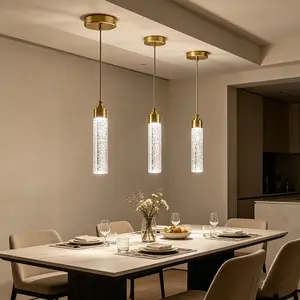 Adjustable 3CCT Crystal Pendant Light Fixture - Gold Hanging Light for Kitchen Island, Dining Room, Bedroom