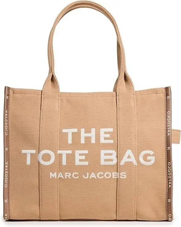 Marc Jacobs The Jacquard Large Tote Bag - Camel/Tan M0017048-230, large structured women's tote bags, chunky zipper, jacquard weave, multiple pockets, for office/travel, Roomy Storage