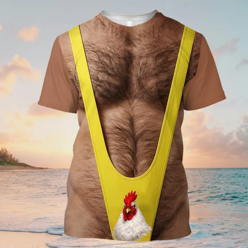 Funny Costume T-Shirt for Men Women, All Over Print 3D Printing Hairy Chest Graphic Tee, Novelty Gag Gift Shirt for Men, Party Outfit