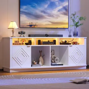 ONBRILL LED TV Stand for 80 Inch TV, 70 Inch Entertainment Center with Power Outlets, Modern TV Console Gaming Media Television Stands with Storage for Living Room, Bedroom, Gaming Room