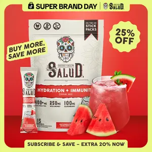 Salud 2-in-1 [Hydration + Immunity - Watermelon Margarita] Electrolytes Powder, Agua Fresca Drink Mix, Elderberry, Dairy & Soy Free, Non-GMO, Gluten Free, Vegan, Low Calorie, 1g Sugar (15 Servings)