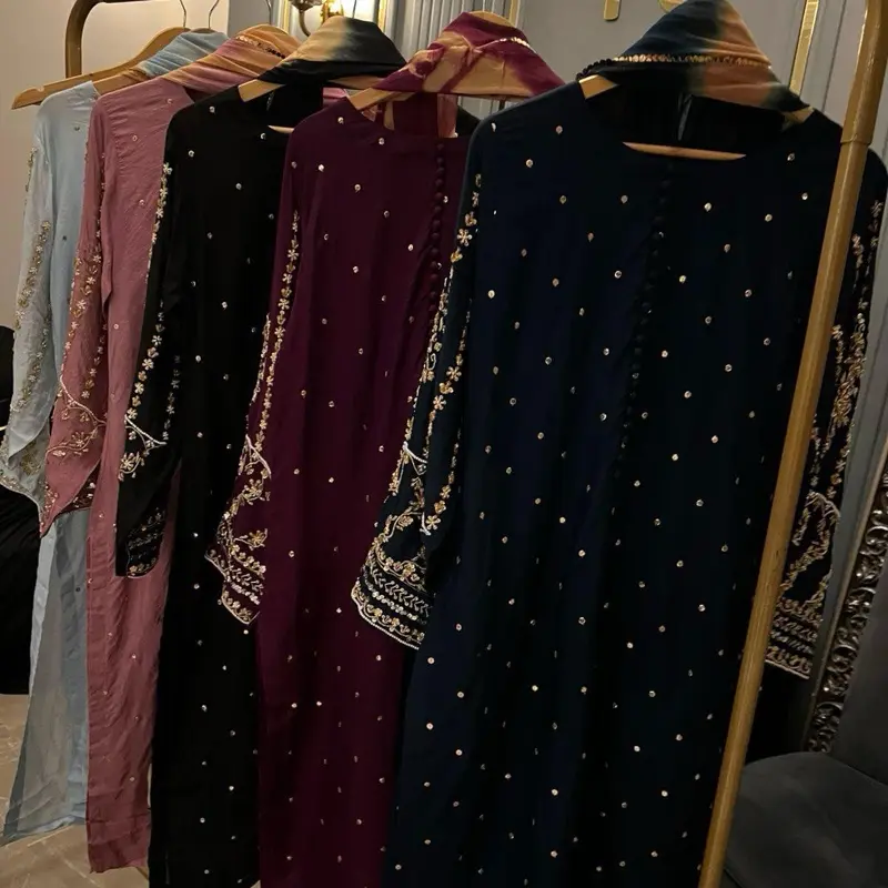 Raw Silk Suit With Heavy Sleeves Sequence Work