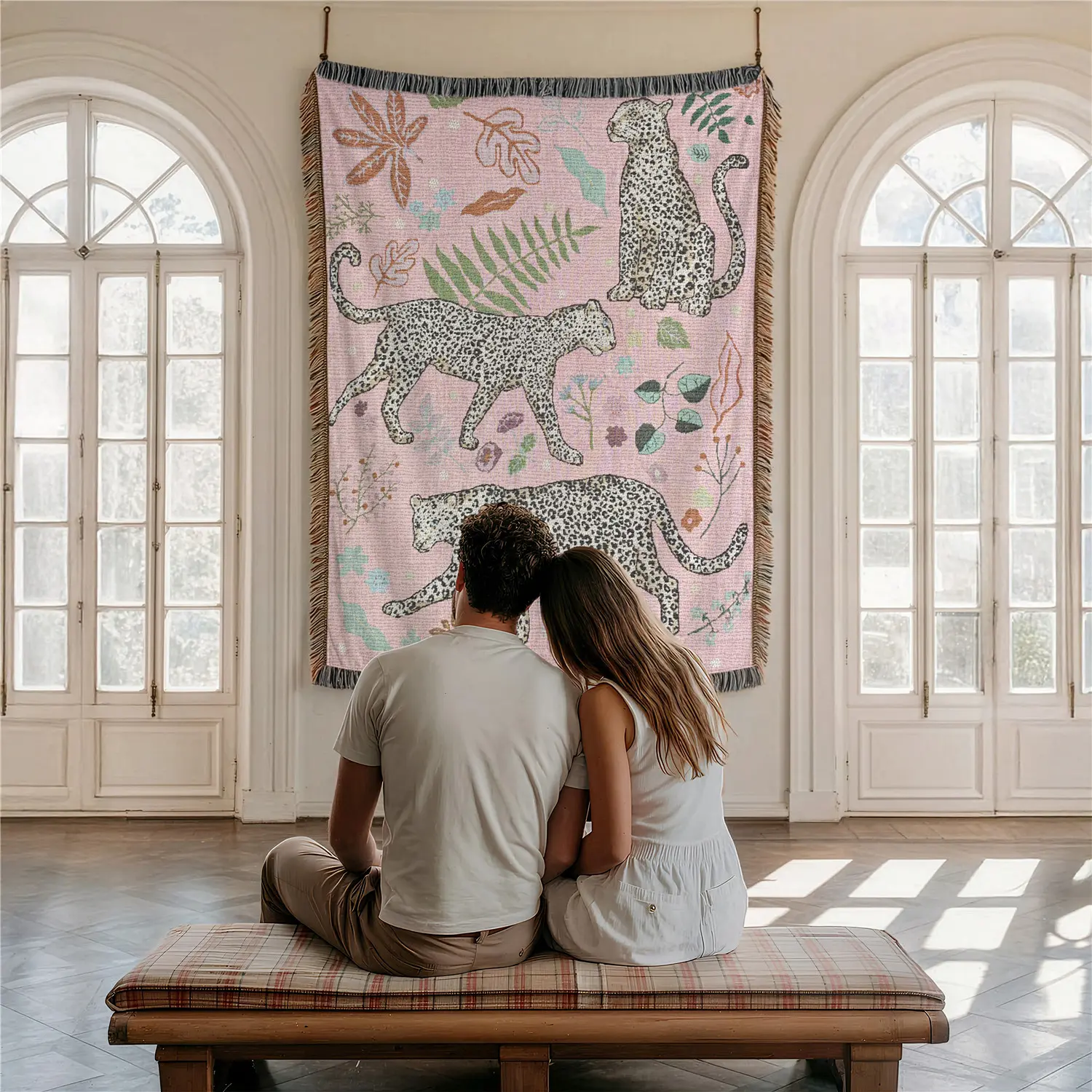 Pink Panther Pattern Home Decor Yarn Woven Wall Art Tapestry for Bedroom Dorm Living Room- with Fringe Tassels Not Printed - Multipurpose Design Soft Boho H Chair Couch Bed Cover Throw Towel Slipcover Travel Garden Outdoor Camping Picnic Beach