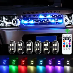 Wireless Remote RGB Dynamic Flow Flashing Light, Car Motorcycle Universal Decor Warning Lamp, 8 Color Rechargeable LED Strobe Light, Car Lighting Accessories