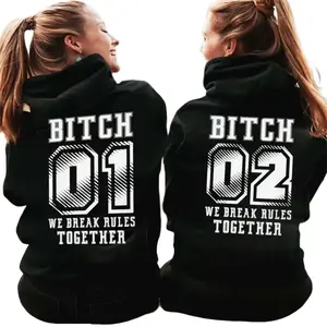 Best Friend Hoodie for 2 B* 01/02 We Break Rules Together - Cotton Pullover Casual Long Sleeve - Black Hoodie with Logo Print Womenswear Sweatshirts Tops Yarn Fitted
