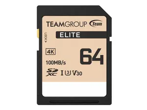 Team Group 64GB Elite 4K SD Card UHS-I U3 V30 Read/Write Speed Up to 100/50MB/s (TESDXC64GIV3069)
