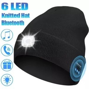 Bluetooth Beanie Hat with LED Light Wireless Musical Knitted Cap with Headphone Stereo Speakers & Mic for Running Hiking Jogging Christmas Gifts for Men Women Black