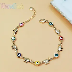 Bohemian Elephant Chain Anklet for Women, Personalized Vintage Beach Foot Jewelry, Red Devil's Eye Drip Oil Bracelet, Lucky Evil Eye Charm Pendant, Ethnic Style Handmade Accessories for Daily Vacation Party Gifts