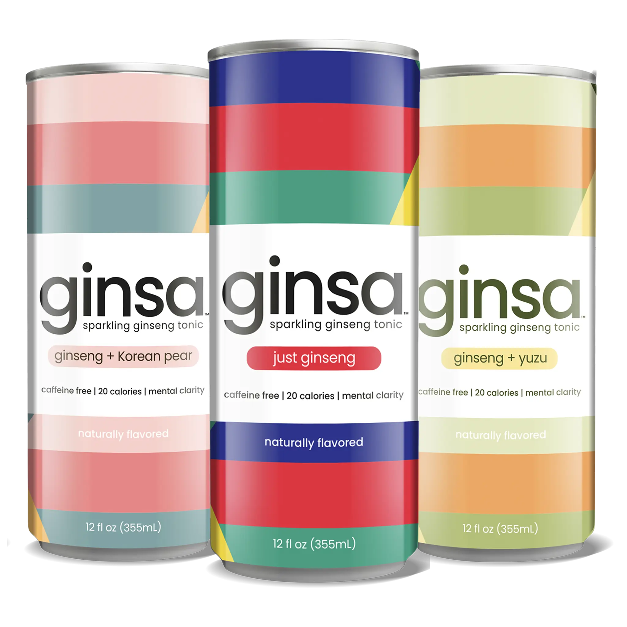 ginsa sparkling ginseng tonic, variety pack, 12-pack, caffeine-free, 20 calories, no artificial ingredients