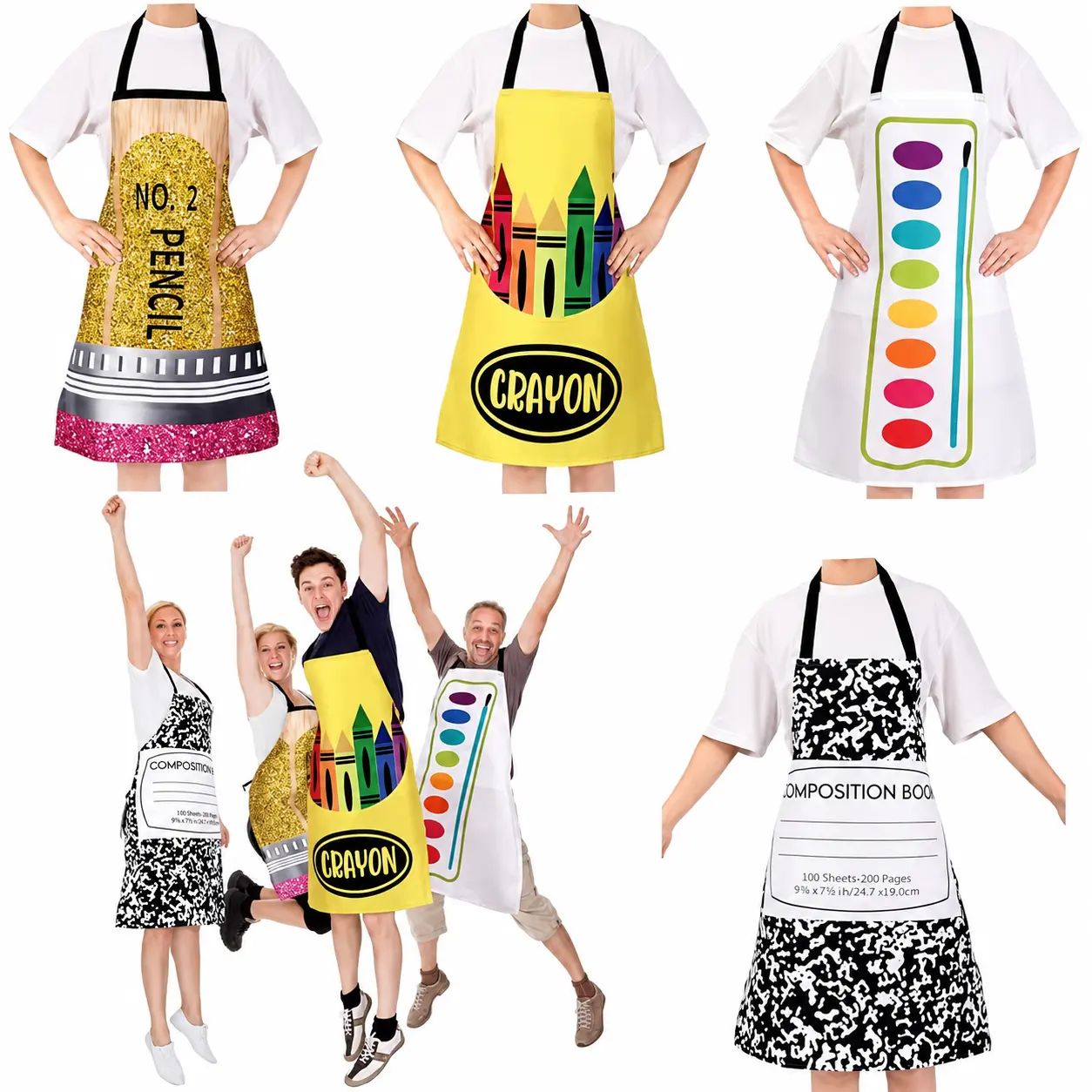 4/8/12 Pack Halloween Teacher Group Crayon Apron Costume with Gnome Cone Hats Rainbow Group  Costume for Party Cosplay Trick or Treat School Contest Office Event for Adults Women Men Teachers Family Friends Coworkers Team