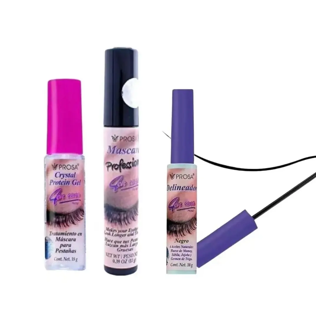 Prosa Set of 3 includes the Profesional Mascara, Black Eyeliner, and the Crystal Protein Gel Mask Treatment