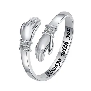 Hug-Heart Shaped Promise Ring for Daughter - Elegant Diamond-Studded Costume Jewelry, Engraved Heart Motif Pendant Ring with Love Inscription, Anniversary Protection Gift, Engraved Heart-Shaped Rings, Heart Motif Rings