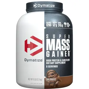 Dymatize Super Mass Gainer Protein Powder, 1280 Calories & 52g Protein, 10.7g BCAAs, Mixes Easily, Tastes Delicious, Rich Chocolate, 6 lbs