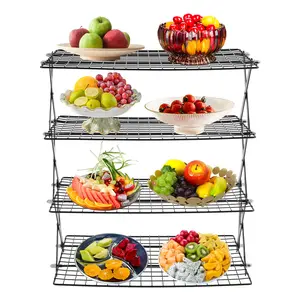 4-Tier Foldable Grilling Drying Rack with Non-Stick Coating, 22 lbs Load Capacity Portable Camping Picnic Rack for Outdoor Barbecue, Backyard Party, Food & Utensil Storage