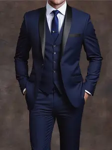 Elegant Men'S 3pcs Suit - Slim Fit Tuxedo Set for Weddings & Formal Occasions, Black Suit with White Shirt & Pants, Perfect for Office Meetings and Elegant Events, Formal Attire|Slim Fit Suit|Durable Wedding Wea Formal Wear