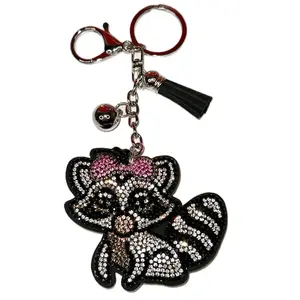 BLING Raccoon Charm Keychain with Tassel - Versatile Bling Accessory for Bags & Backpacks - Black Multicolored Rhinestone Raccoon Design - Perfect for Sparkle Lovers