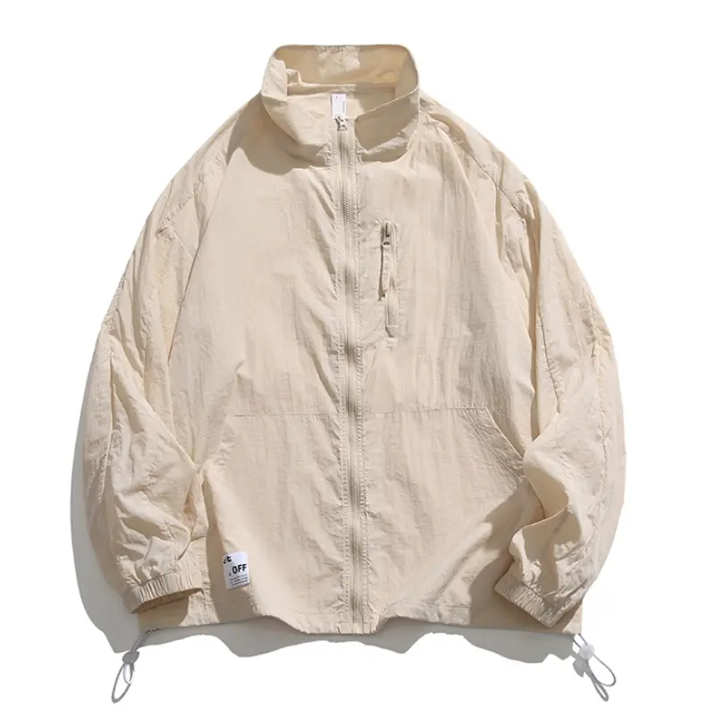 Unisex Athletic Ice Silk Jacket, Lightweight & Breathable Sports Outerwear with a Stand Collar for Summer Sun Protection, Tops, Menswear, Casual, Uv Protection, Nylon, Plain, Men's Lightweight Jackets, Loose-Fit, Outdoor, Waterproof, Baggy