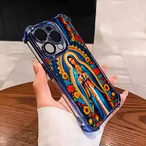 The Virgin Mary pattern Suitable for Aesthetic Electroplated TPU Casing For iphone 16 15 14 13 12 11 X XS PRO PLUS MAX Four Corners Anti-Fall Transparent Casual Soft Silicone Phone Cases Perfect Gift for Women's L1460 Shockproof Cover