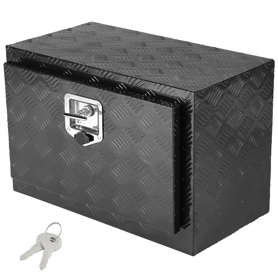 VEVOR Underbody Truck Box, 24x 12x 14 Pickup Storage Box, Heavy Duty Aluminum Diamond Plate Tool Box with Lock and Keys, Waterproof Trailer Storage Box with T-Handle Latch for Truck, Van, Trailer