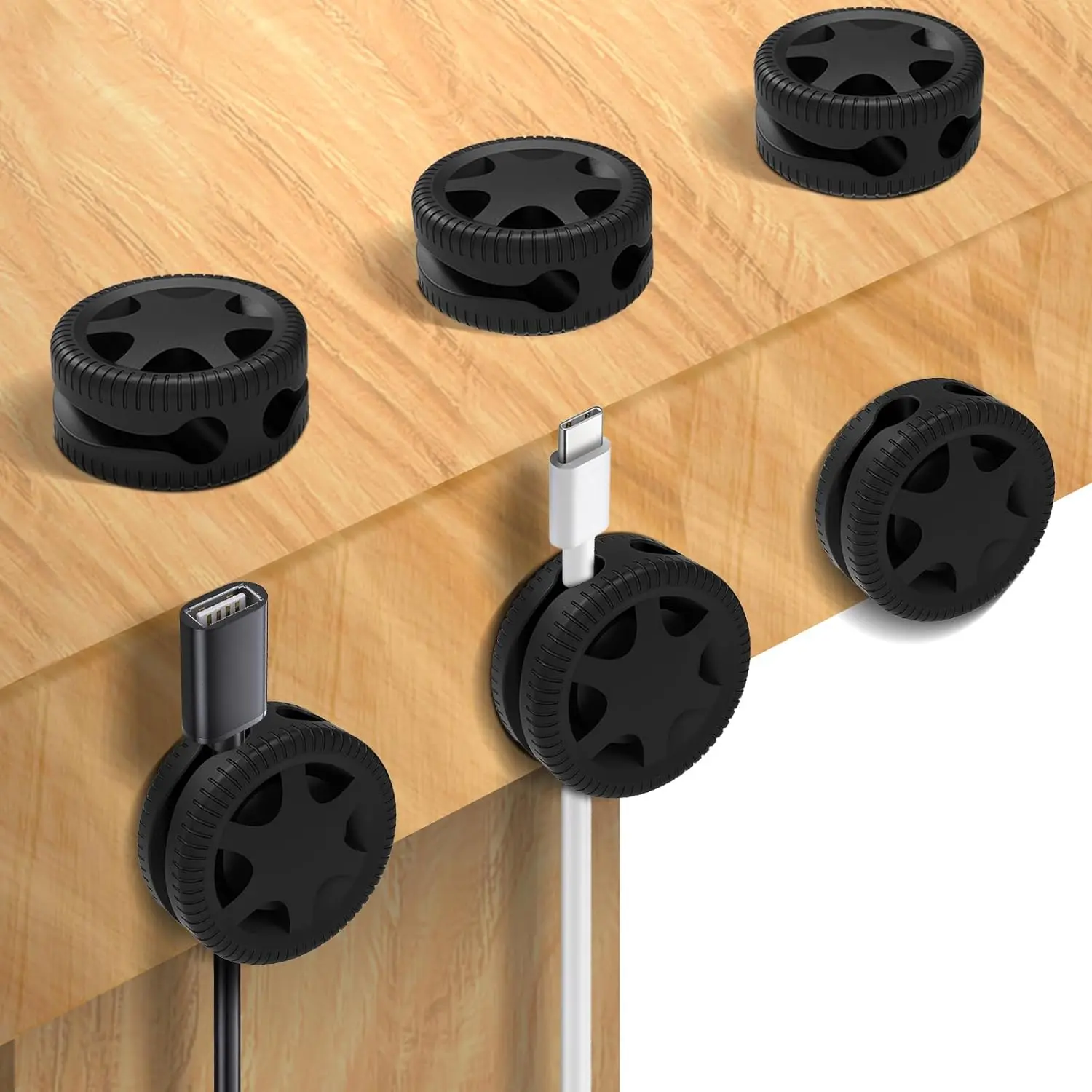 Cable Clips, 6 Pack Black Double Cord Holder Adhesive Cable Management Wire Organizer for Organizing Desk Nightstand Car Phones Chargers