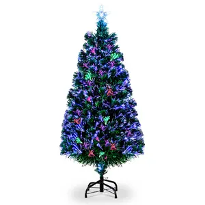 6-Foot Fiber Optic Christmas Tree with Built-In Color Changing Lights, PVC Tips & Sturdy Metal Base – Pre-Lit Artificial Tree for Holiday Decor