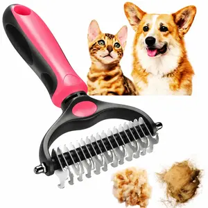 New Pain-Free Dematting Undercoat Rake for Long-Haired Dogs & Cats, Dual Shedding Brushes with Double-Sided Design, Deshedding Grooming Tool for Tangles & Fur Removal, Reduces Loose Hair & Mats Easily