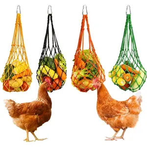 4 count Chicken Vegetable String Bag Poultry Fruit Holder Chicken Cabbage Feeder  Feeding Tool with Hook for Hens Chicken Coop  for Hen Goose Duck