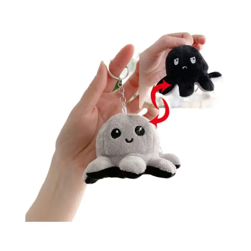 Reversible Octopus Plush Keychain Flip Octopus Doll Soft Stuffed Pendant Cute Double Sided Flip Octopus Key Ring Toy Gift